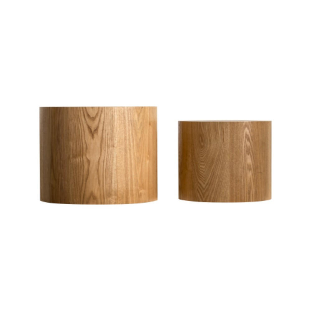COUCHTISCHE 2er Set runde Nesting-Tische aus Naturholz mit echter Baumring-Optik – platzsparender Beistelltisch für Wohnzimmer, Schlafzimmer, Balkon & - Eukalyptusholzfarben, Holzwerkstoff (48/48/38cm)