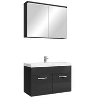 BADMÖBEL-SET Paso 3 Teile Schwarz Hochglanz - 80 x 35 x 55 cm - Schwarz, Holz (80/55/40cm) - Badplaats