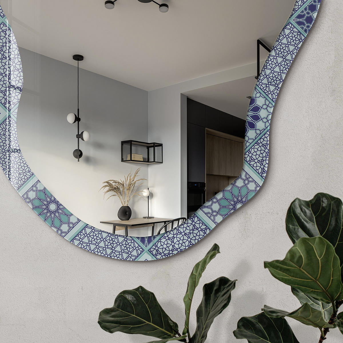SPIEGEL 90x45 cm asymmetrisch mit Druck - Geometrisches Muster - Transparent, Glas (45/90/0.4cm) - TULUP