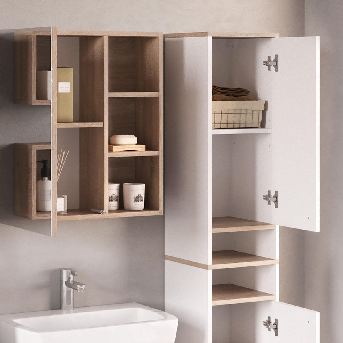 BADSCHRANK Senyo Weiß 30 x 174 cm - Weiß, Holzwerkstoff (30/174/30cm) - Vicco