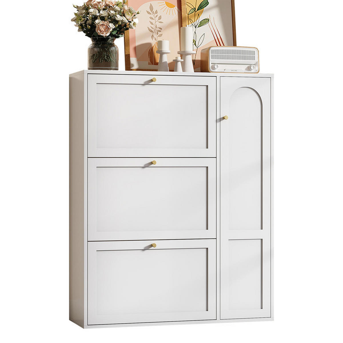 SCHUHSCHRANK WEISS 3 Klappen verstellbare Trennwände - Weiß, Holzwerkstoff (25/114/90cm) - Bomclap