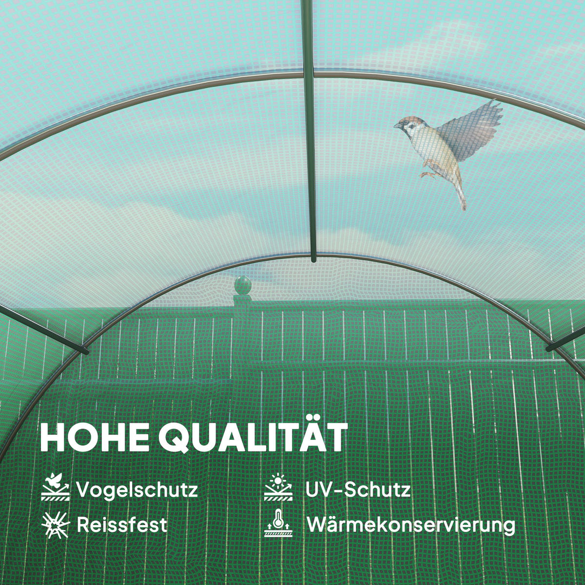 GEWÄCHSHAUS DE-05813 Folientunnel mit Fenster 595/300/200 cm Grün - Grün, Kunststoff/Metall (300/200/595cm) - ComfortXL