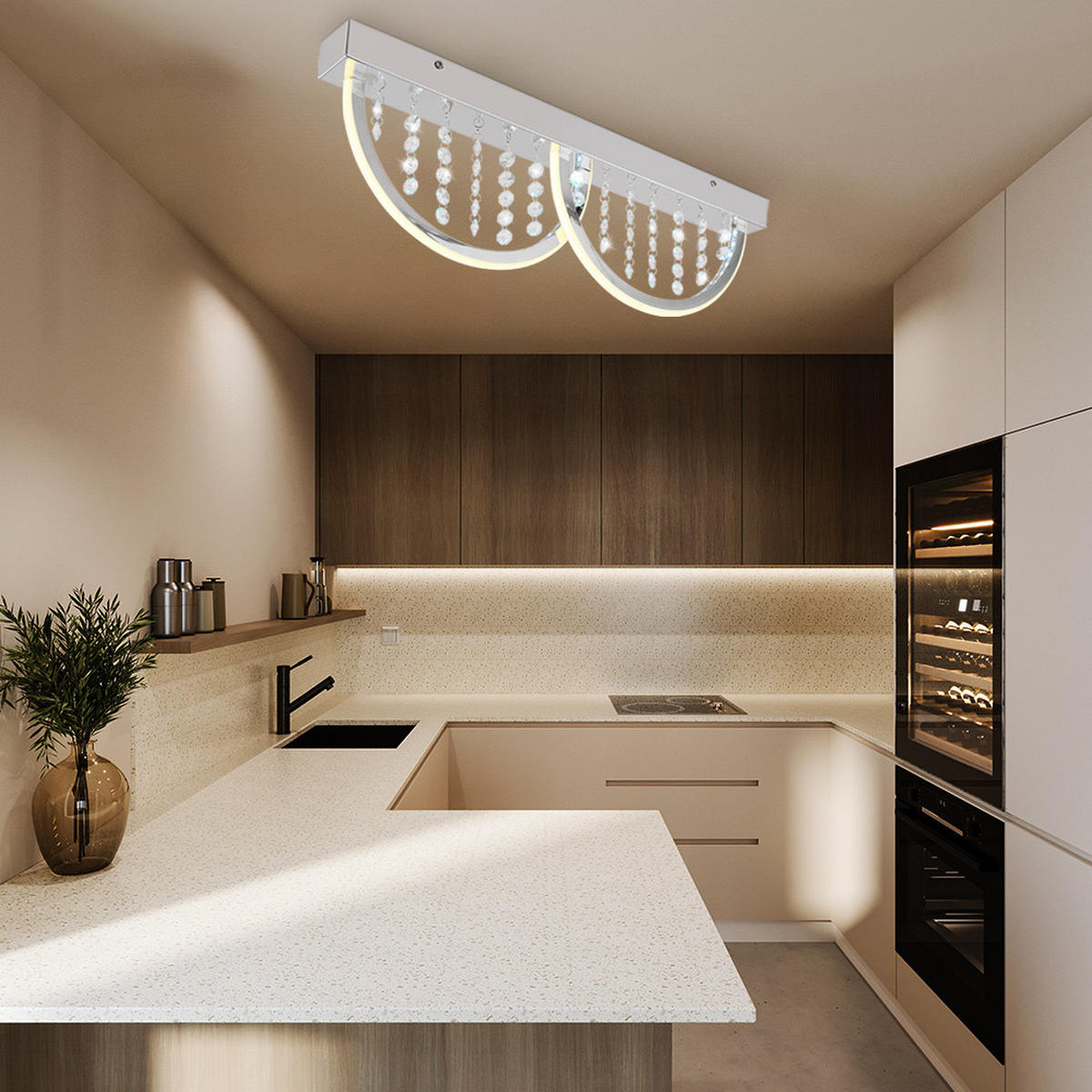 LED DECKENLEUCHTE Silber Kristalloptik Weiß - Silberfarben, Metall (60/6/20cm) - Globo Lighting