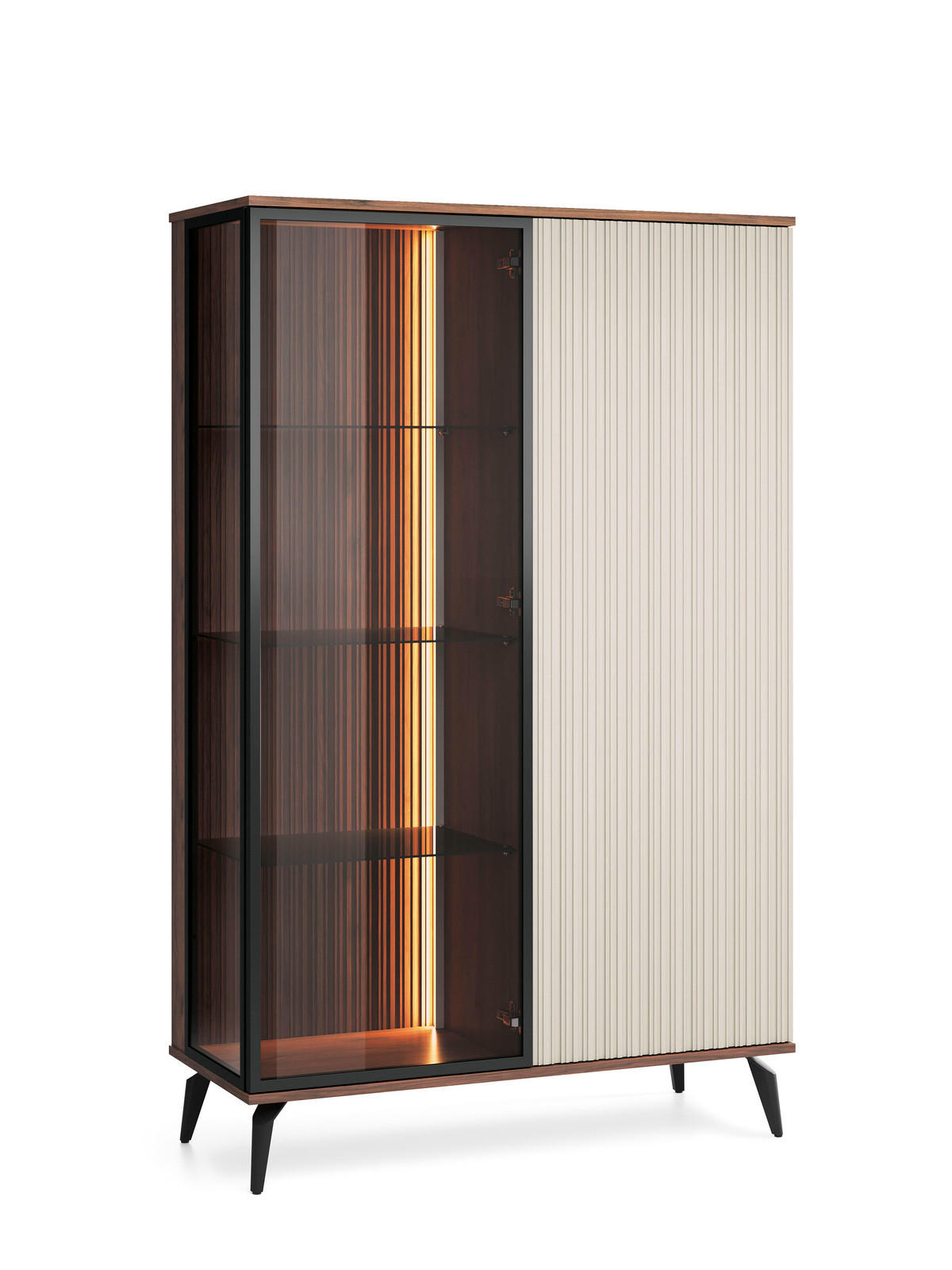 VITRINE YUKO WT103 103 cm (Warmia Nussbaum, Kaschmir, Glas, LED Inklusive) - Kaschmir/Walnussfarben, Glas/Holz (103/162/39cm) - Ravio