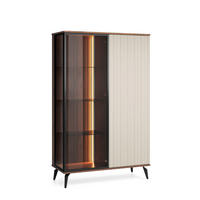 VITRINE YUKO WT103 103 cm (Warmia Nussbaum, Kaschmir, Glas, LED Inklusive) - Kaschmir/Walnussfarben, Glas/Holz (103/162/39cm) - Ravio