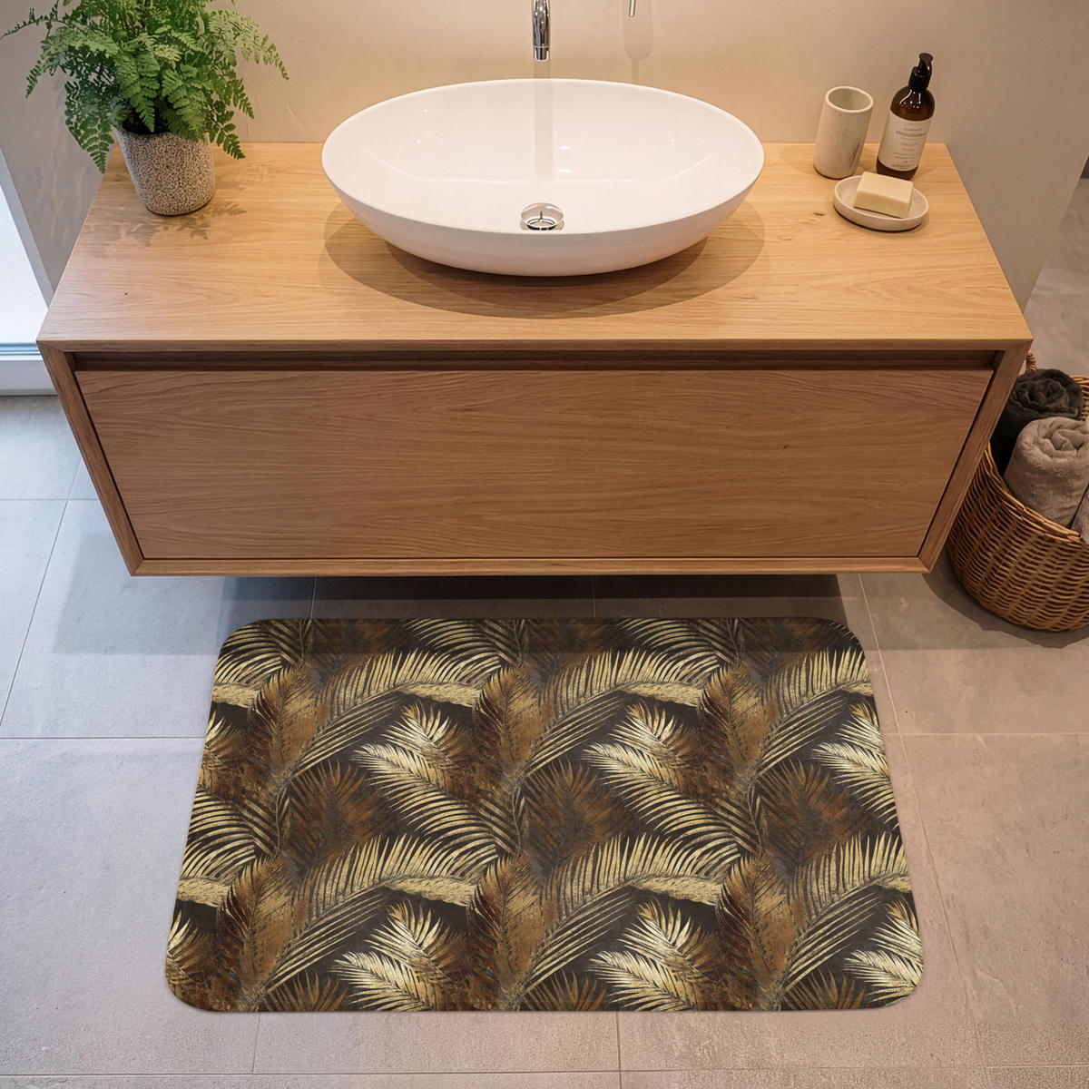 KOUPELNOVÁ PŘEDLOŽKA Tropical - Listy - zlaté 90x60 cm - zlatá, textil/plast (90/60cm)
