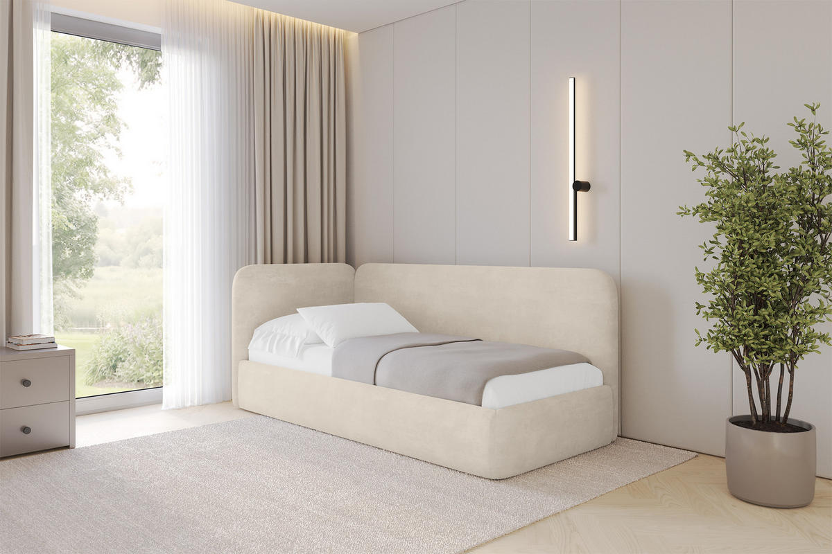 EINZELLBETT Jugendbett mit Bettkasten und Matratze H3/H4, Rechts - ELSY 80x200 Beige - Naturfarben, Holzwerkstoff/Textil (80/200cm) - ALTDECOR