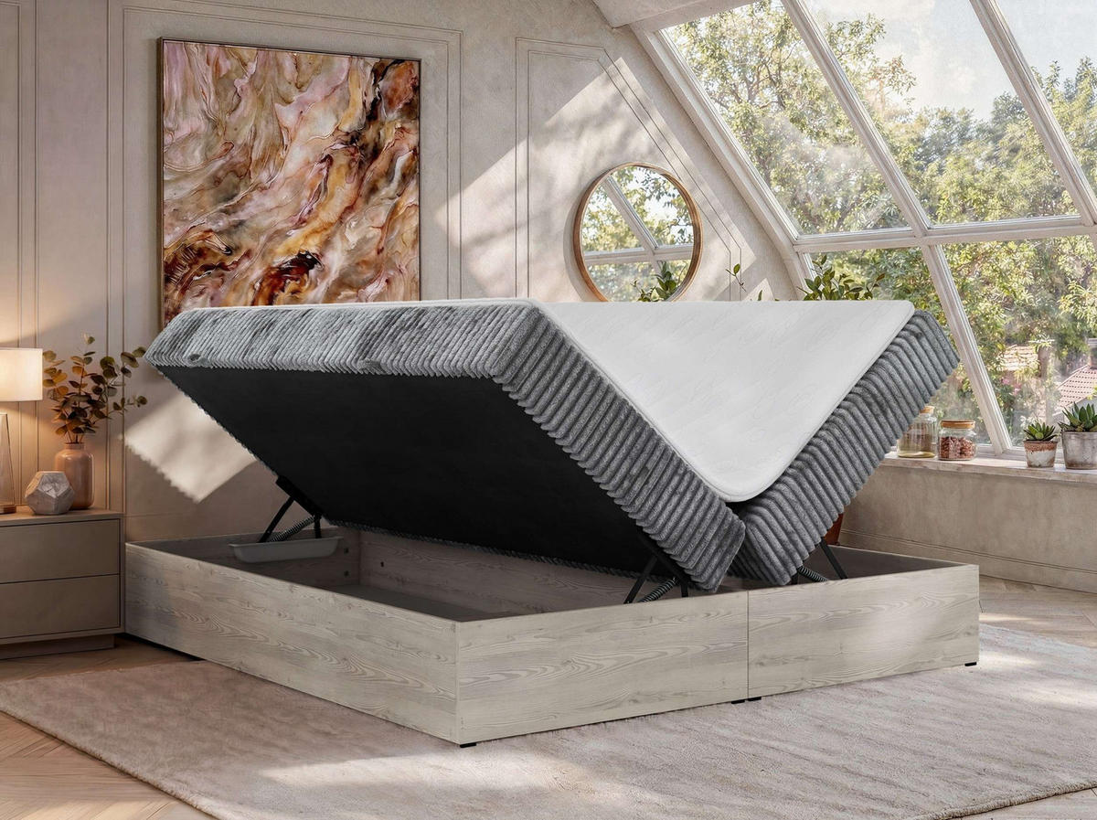 BOXSPRINGOVÁ POSTEĽ NORDIC ZERO 180/200 - Sivá Manšester - Topper Visco - H4 (tvrdý) - čierna/sivá, textil/plast (180/200cm) - MKS