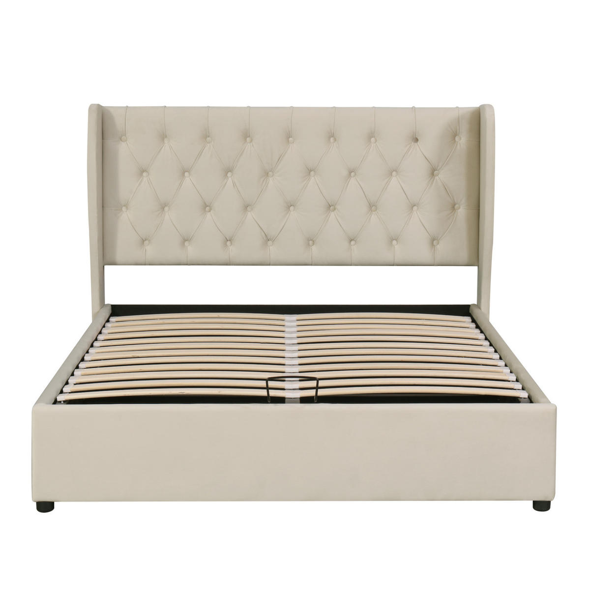 POLSTERBETT 160/200 cm mit hydraulischem Bettkasten, Chesterfield-Kopfteil und Samtbezug, Beige - Beige, Textil (160/200cm) - Redom
