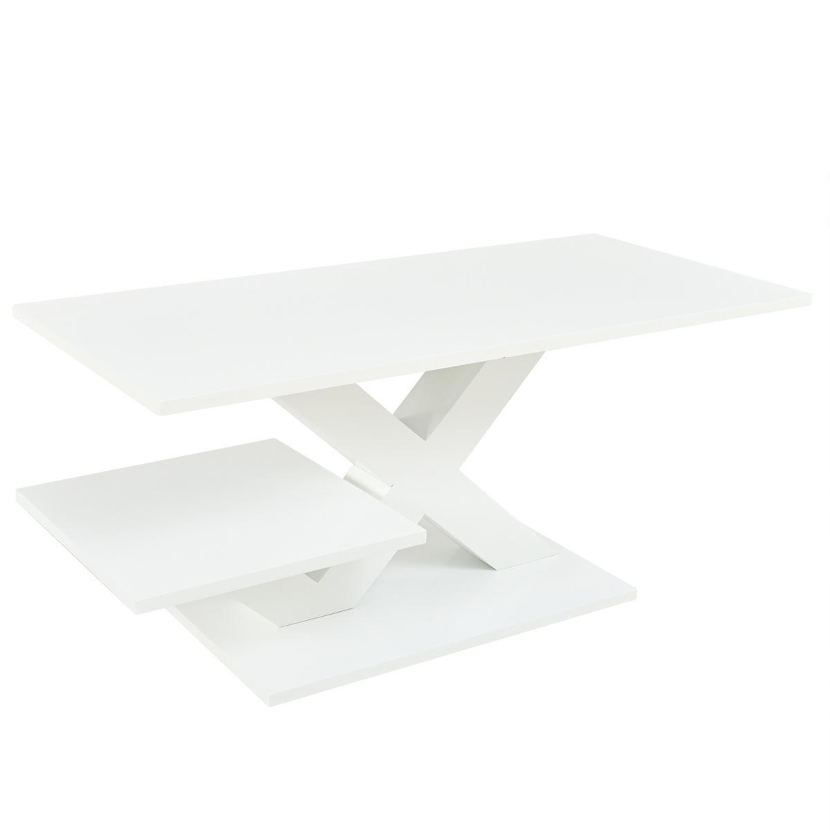 COUCHTISCH aus MDF 100x48x45 cm Weiß Hochglanz mit 2 Ablageflächen und X-Gestell - Weiß, Holzwerkstoff (100/48/45cm) - IVMEU