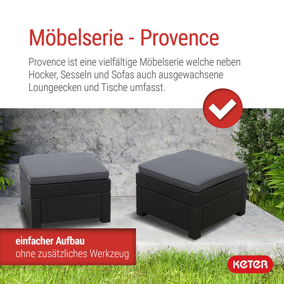 HOCKER Provence anthrazit mit Kissen in grau - Schwarz, Kunststoff (60/250/60cm) - Keter