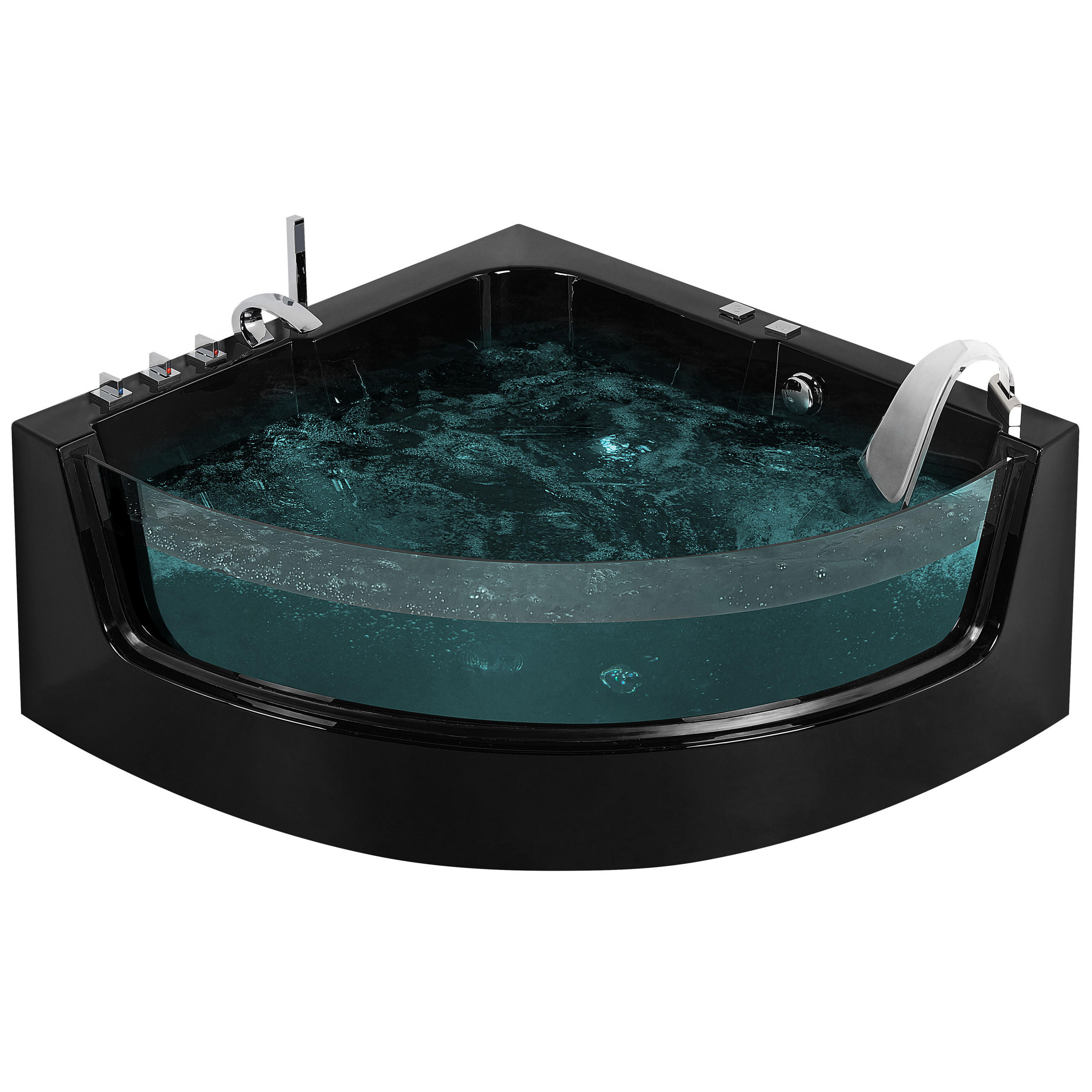 WHIRLPOOL-BADEWANNE mit LED 135x190x59 cm schwarz Marina - Schwarz, Kunststoff (135/59/190cm) - Beliani