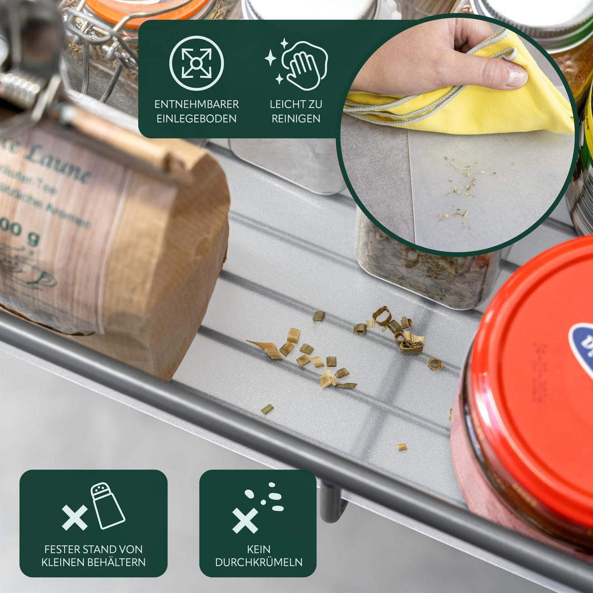 TELESKOPSCHUBLADE für 40 cm Schrank mit Einlegeboden, aus Metall - Grau, Metall (37/14/44cm) - bremermann