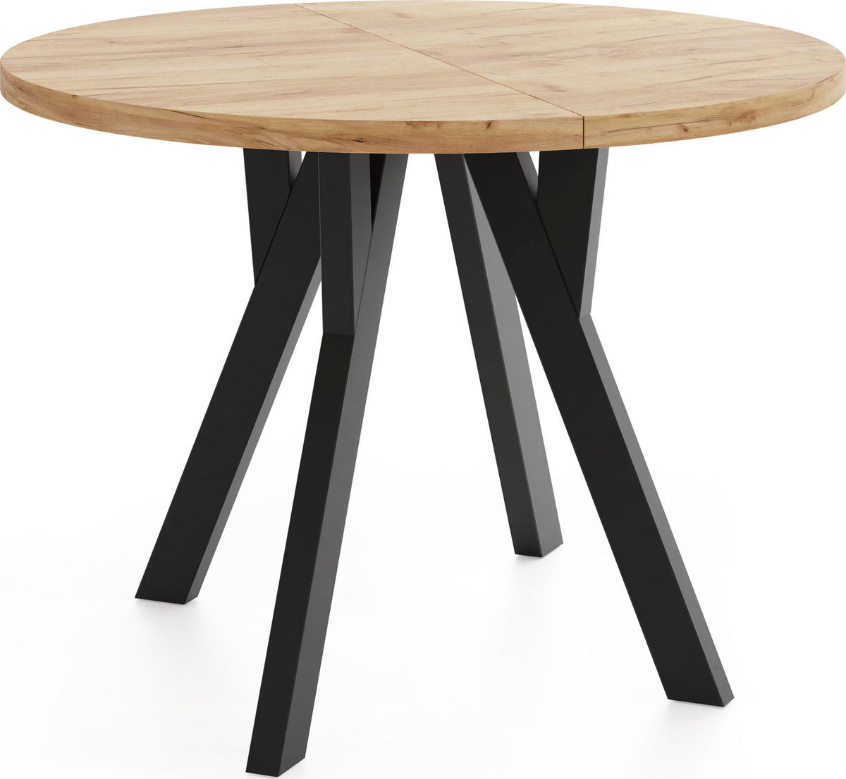 ESSTISCH Avero Black runder ausziehbarer, Eiche Craft braun 100-200/100/77 cm - Eiche Wotan/Schwarz, Holz/Holzwerkstoff (100/100/77cm) - WFL GROUP