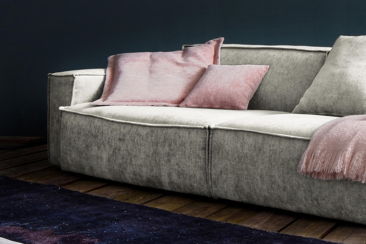 RIESENSOFA SAMU Beige Webstoff - Beige/Schwarz, Textil (418/72/106cm) - KAWOLA