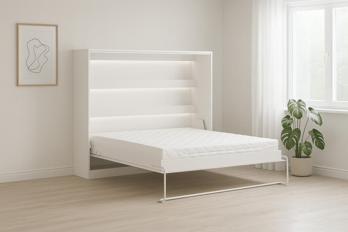 SCHRANKBETT Perfekt 140x200 Ein Horizontales Vereint Mit Matratze Weiß - Weiß, Holz (140/200cm) - Kaiser Möbel