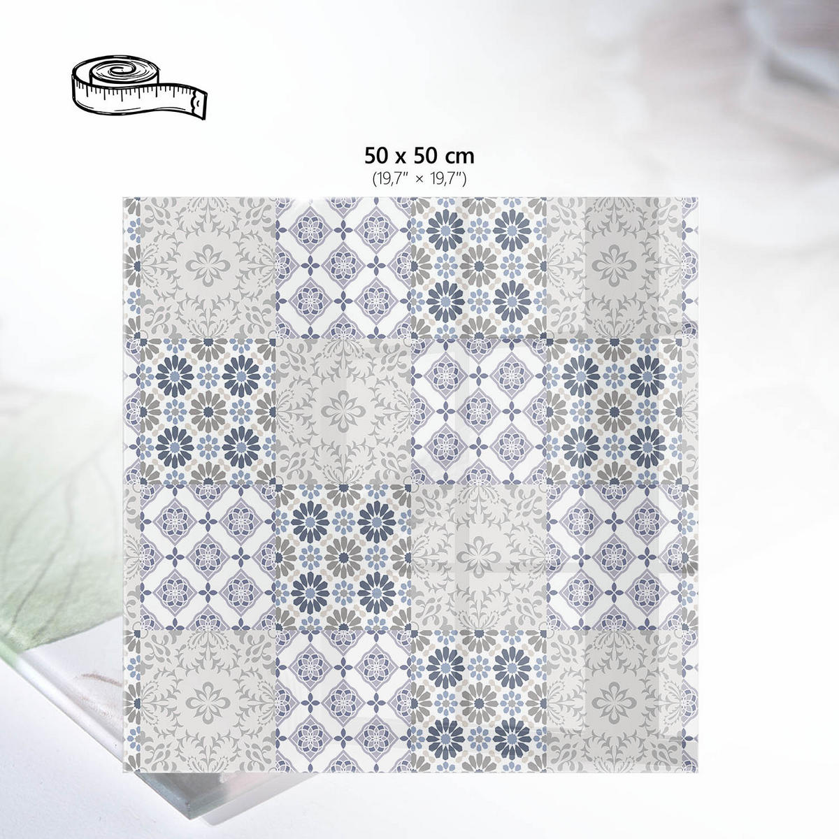 TISCHPLATTE 50x50 cm – Blumensymmetrie - Beige, Glas (50/50/0.4cm) - Wallfluent
