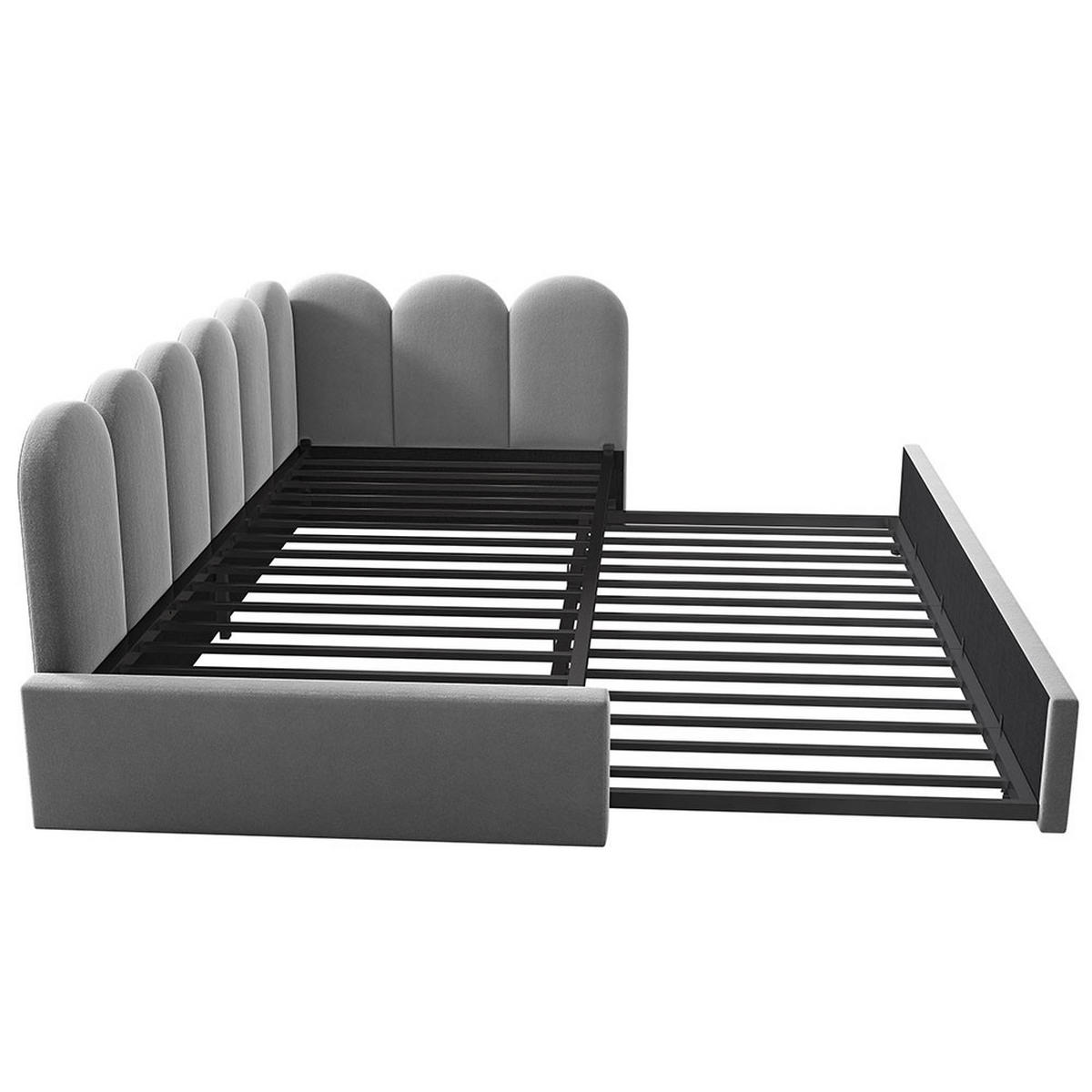 KINDERBETT 90x200 cm mit Ausziehbett，Grau（ohne Matratze） - Grau, Textil/Metall (90/200cm) - KOMHTOM