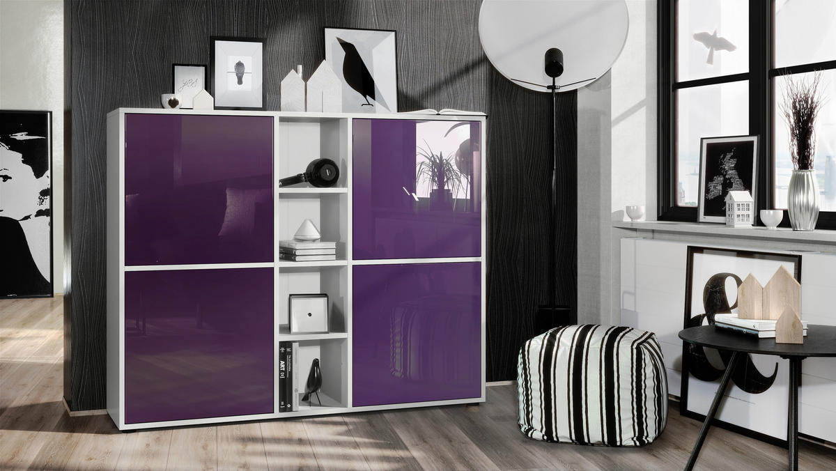 HIGHBOARD Cuba Türen in Brombeer Hochglanz - Brombeere, Holzwerkstoff (130.5/105.5/35.5cm) - Vladon