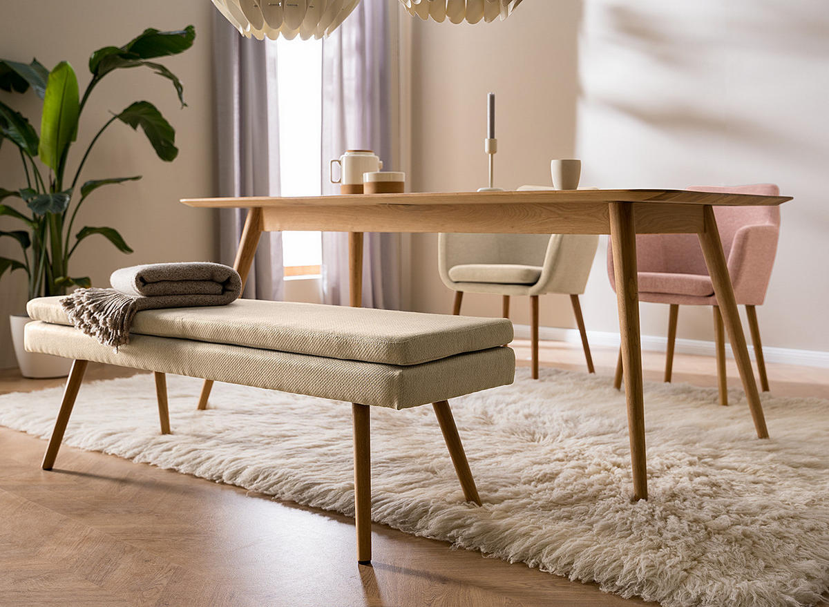 SITZBANK - Eichefarben/Beige, Eichenholz/Holz (140/48/41cm) - home24