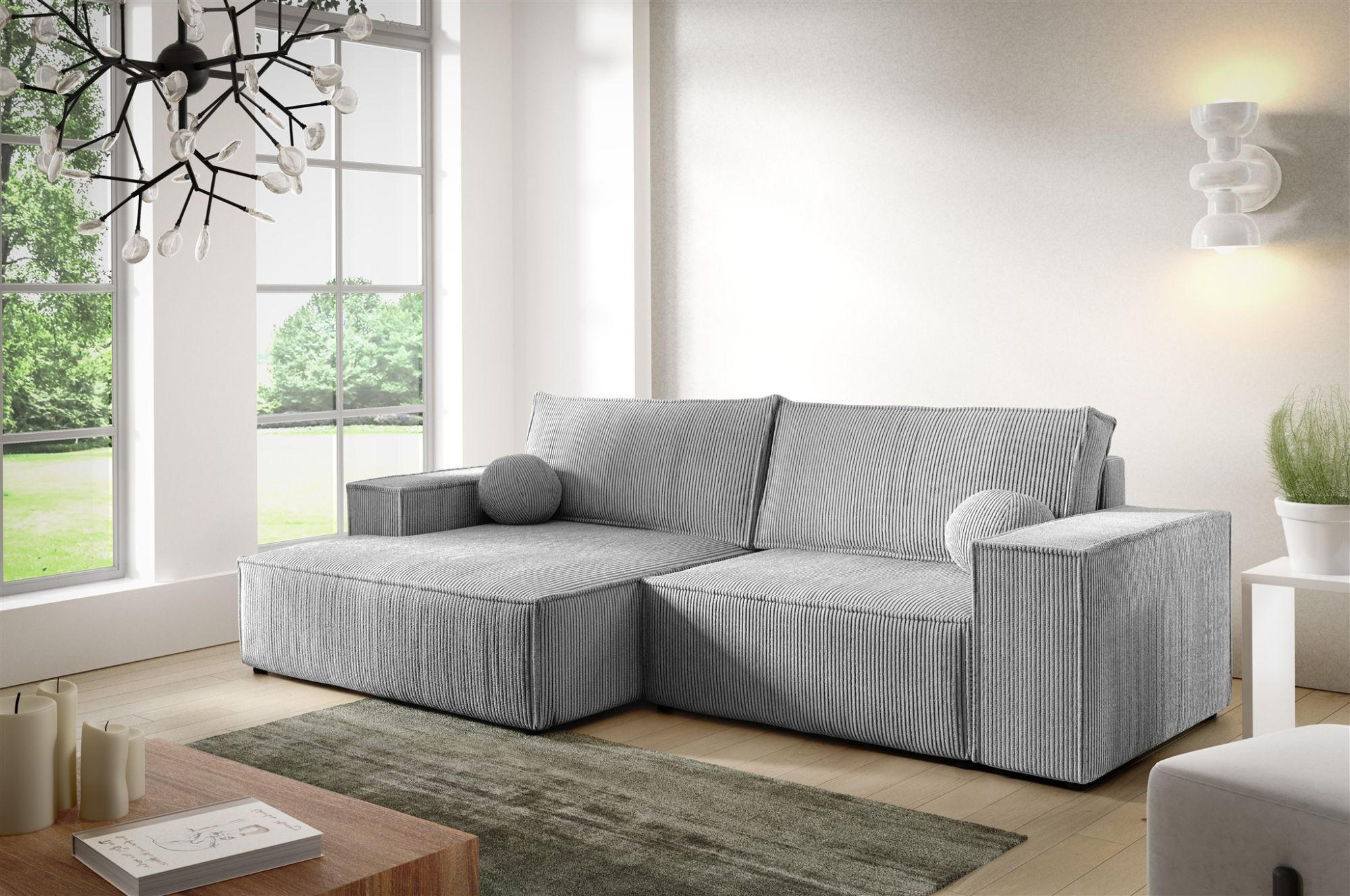 ECKSOFA Corunia Xs - Blaugrau, Holzwerkstoff/Textil (255/148cm) - Fun Möbel