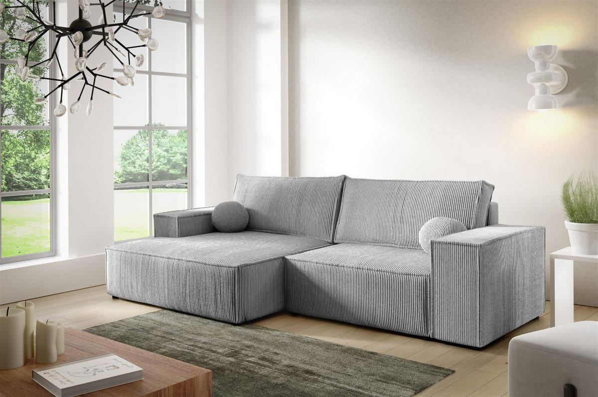 ECKSOFA Corunia Xs - Blaugrau, Holzwerkstoff/Textil (255/148cm) - Fun Möbel