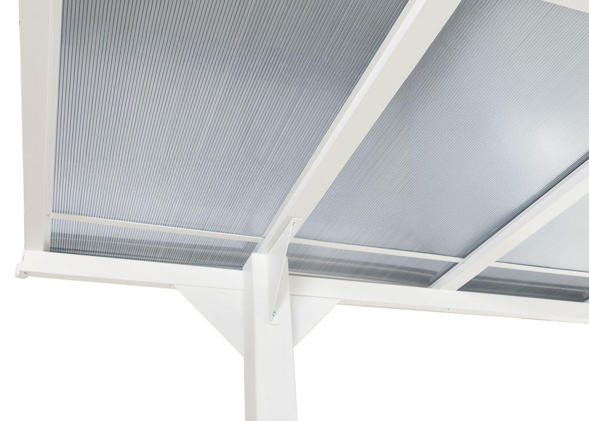 CARPORT HxBxT 249x604x316cm 10cm-Gestell Polycarbonat-Dach Regenrinne 3x6m Weiß - Weiß, Metall (604/249/316cm) - PROREGAL