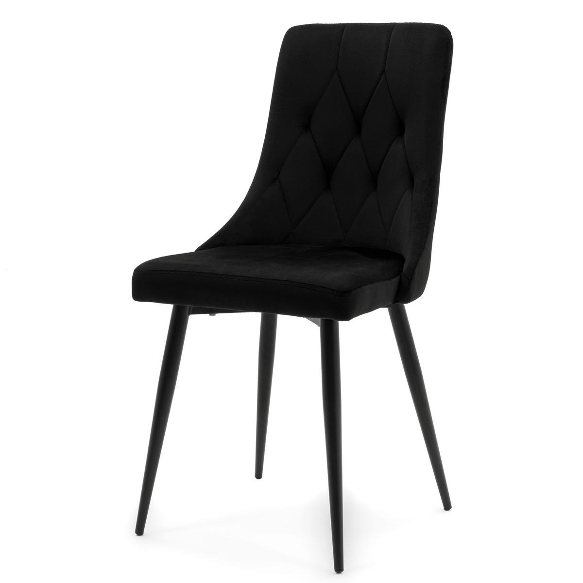 STUHL CAREN gepolstert mit Steppung - schwarz - Samt Velours - Schwarz, Metall (50/94/65cm) - NEW HOME