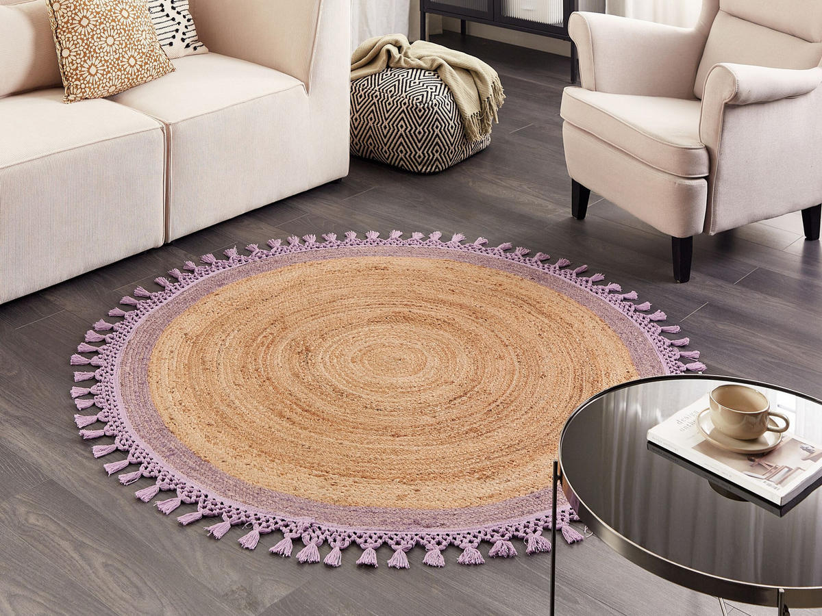 TEPPICH geflochten Marts 140/140 cm - Beige, Naturmaterialien (140/140cm) - Beliani