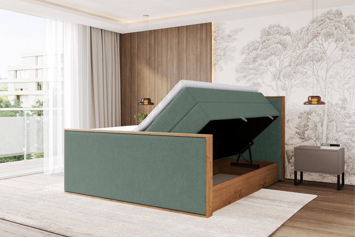 BOXSPRINGBETT LOLLI9 -Z-KING 160x200 - H3/H4 Grün - Grün, Holzwerkstoff (160/200cm) - ALTDECOR