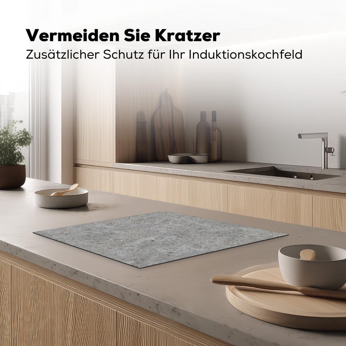 HERDABDECKPLATTE Beton - Schiefer - Grau - Struktur aus Beton Ceranfeldabdeckung 59x52 cm - Hellgrau, Kunststoff (59/52/0.2cm) - MuchoWow