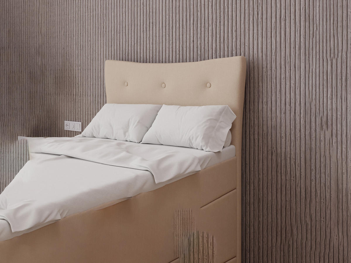 BOXBETT Nevada 120x200 cm Polsterbett mit hochwertiger Bonell-Matratze und Topper - beige - Beige, Holz (120/200cm) - Panda Möbel
