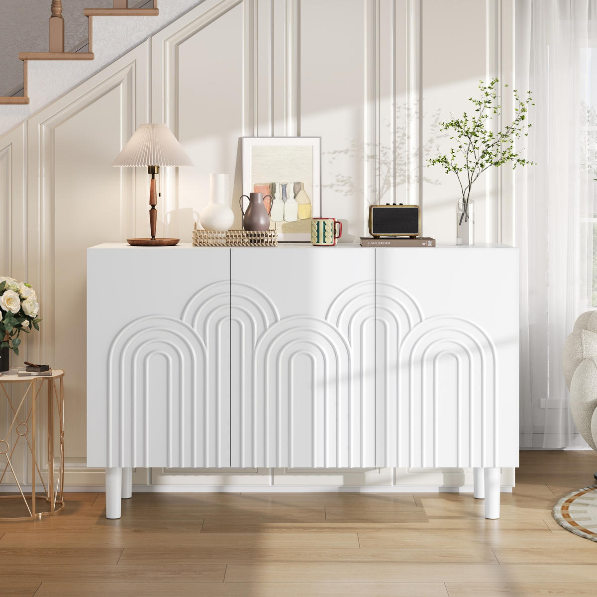 SIDEBOARD, 3 Türen, Verstellbare Trennwand, MDF, Weiß, 120x38.5x79cm - Weiß, Holzwerkstoff (38.5/79/120cm) - FLIEKS