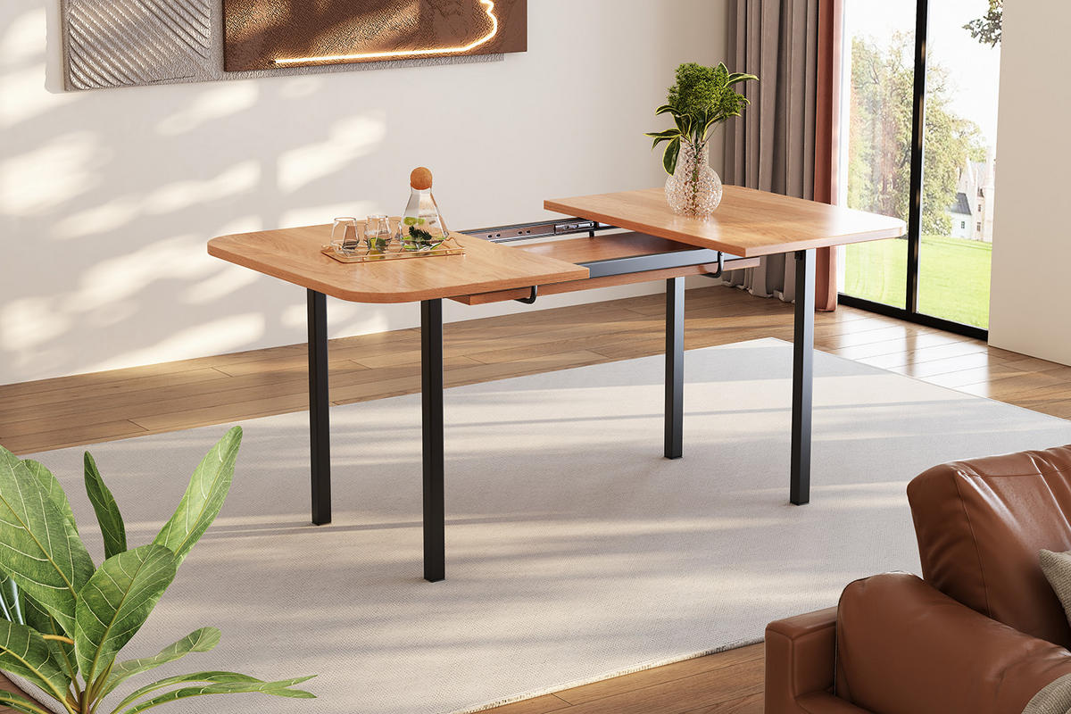 ESSTISCH Holzeffekt 120-160/80/75 cm - Braun, Holzwerkstoff/Metall (160/80/75cm) - Urban Meuble