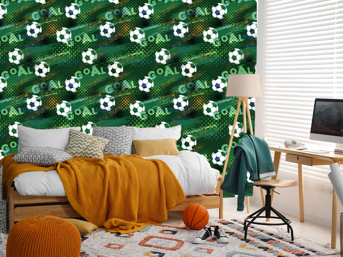 VLIESTAPETE Fußball-Graffiti Goal – Grün, Schwarz – 50x1000 cm - Schwarz/Grün, Papier (50/1000cm) - Muralo