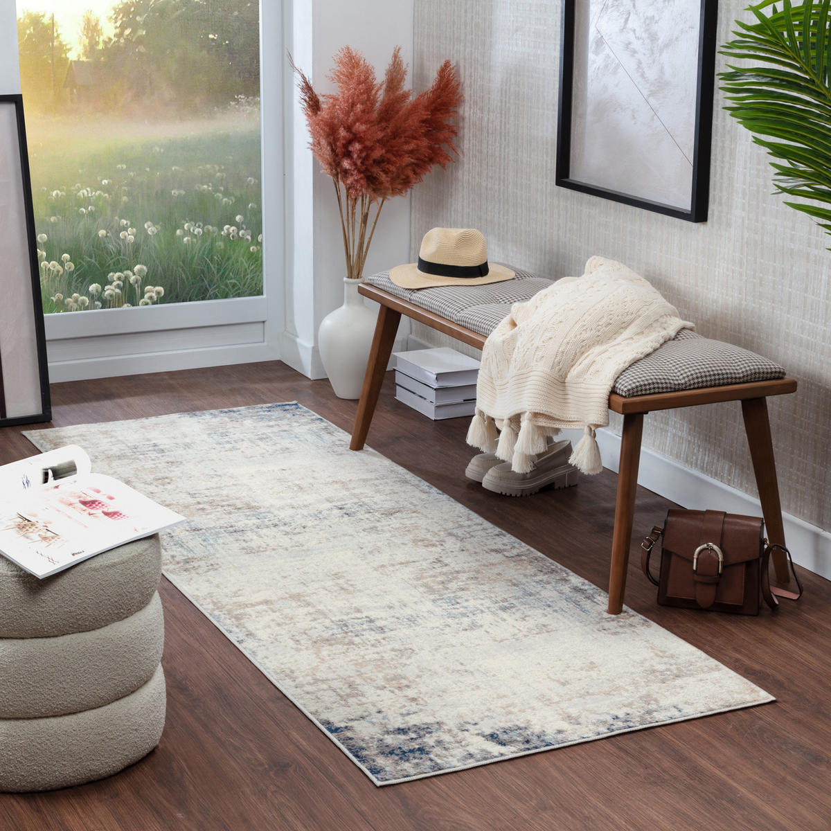 KURZFLORTEPPICH 80/220 cm Blau - Taupe, Naturmaterialien/Textil (80/220cm) - LIVABLISS