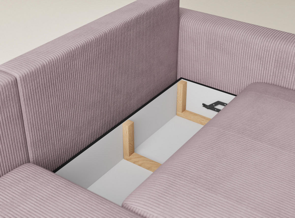 ECKSOFA MIT SCHLAFFUNKTION Leon Lila Samtstoff - Flieder/Schwarz, Holz/Holzwerkstoff (148/239cm) - Maison de Reve