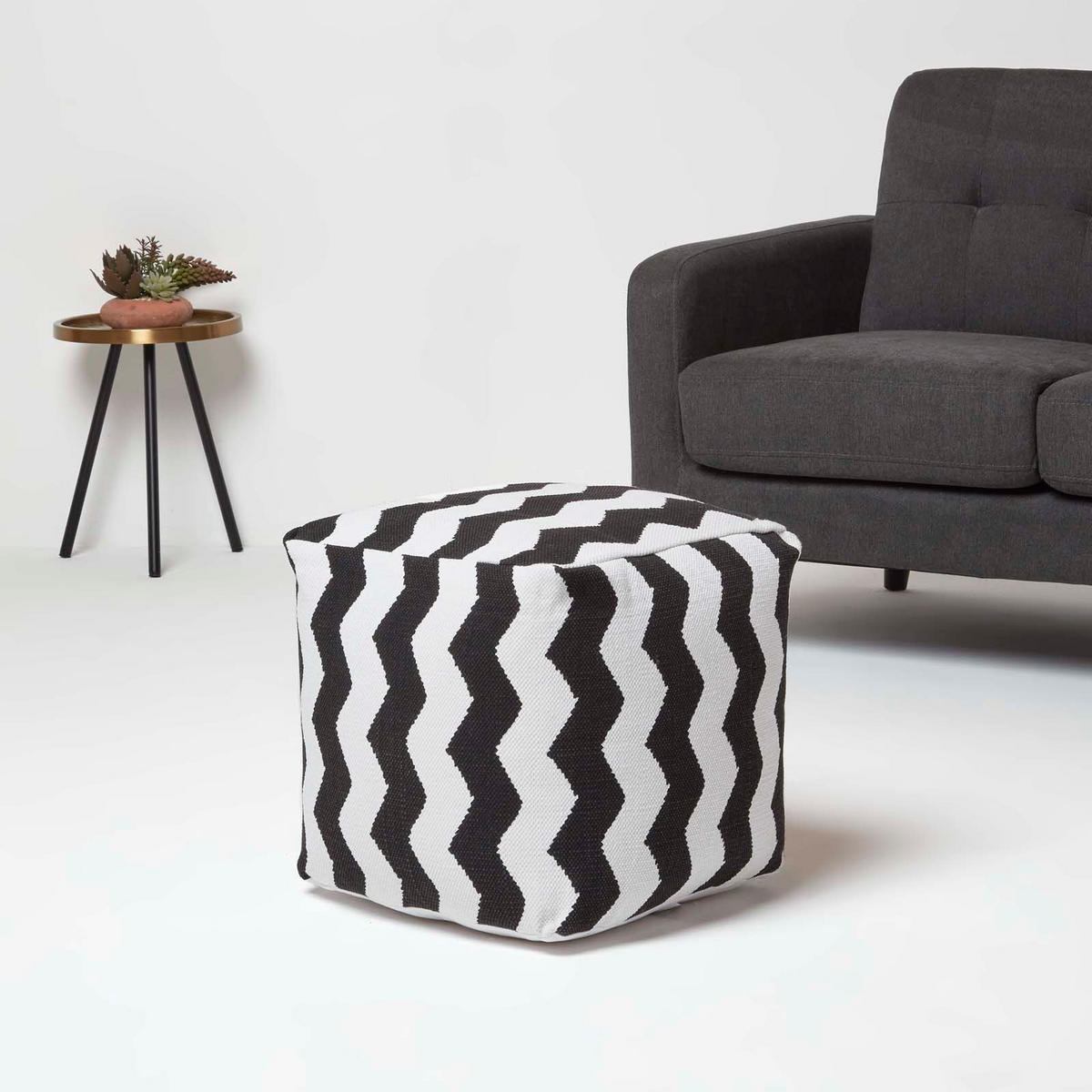 SITZWÜRFEL schwarz-weiß, Zickzack-Hocker 40/40/40 cm - Schwarz, Textil (40/40/40cm) - Homescapes