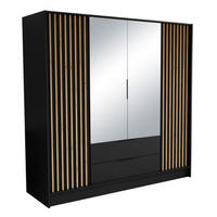 SCHRANK Schwarz ORE 200 Mit Lamellen Und Spiegel Craft Gold - Eichefarben/Goldfarben, Holzwerkstoff (200/200/51cm) - Sepro Meble