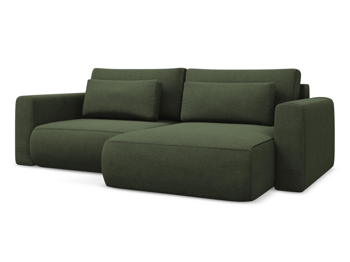ECKSOFA mit Schlaffunktion Strukturstoff Stoff Grün - Schwarz/Olivgrün, Kunststoff/Textil (240/149cm) - Makamii