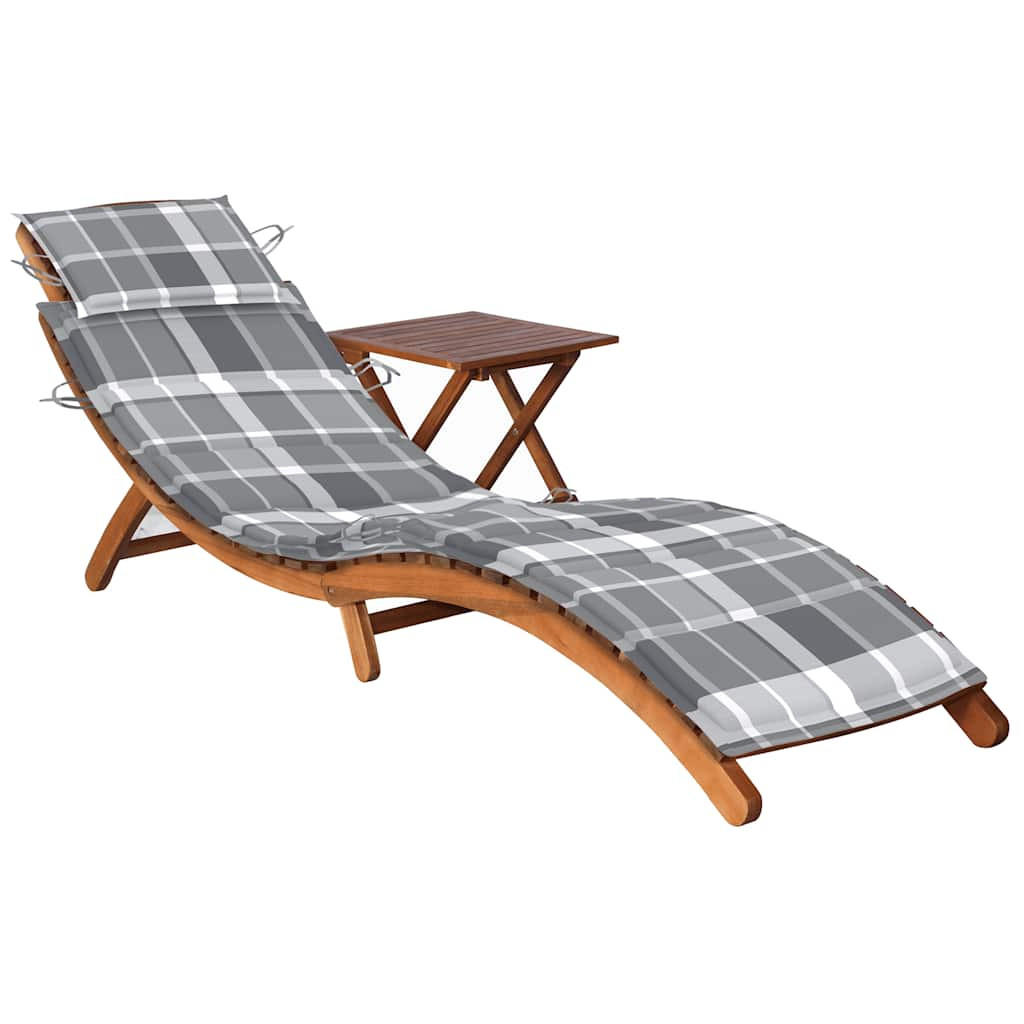 SONNENLIEGE mit Tisch und Auflage Massivholz Akazie - Braun, Holz (55/64/184cm) - furnicato