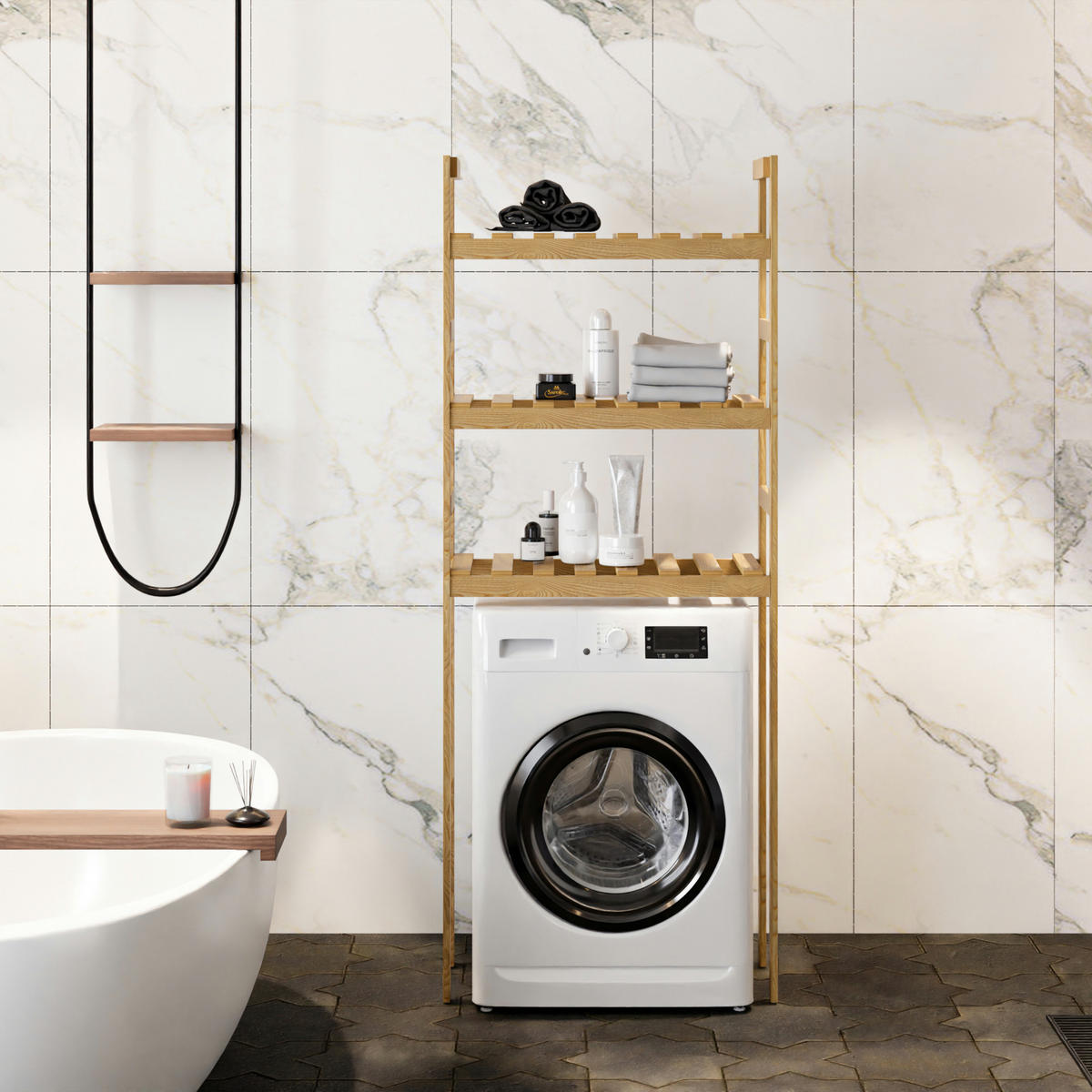 BADEZIMMERREGAL Alslev - Naturfarben, Holz (64/160/21cm) - [en.casa]