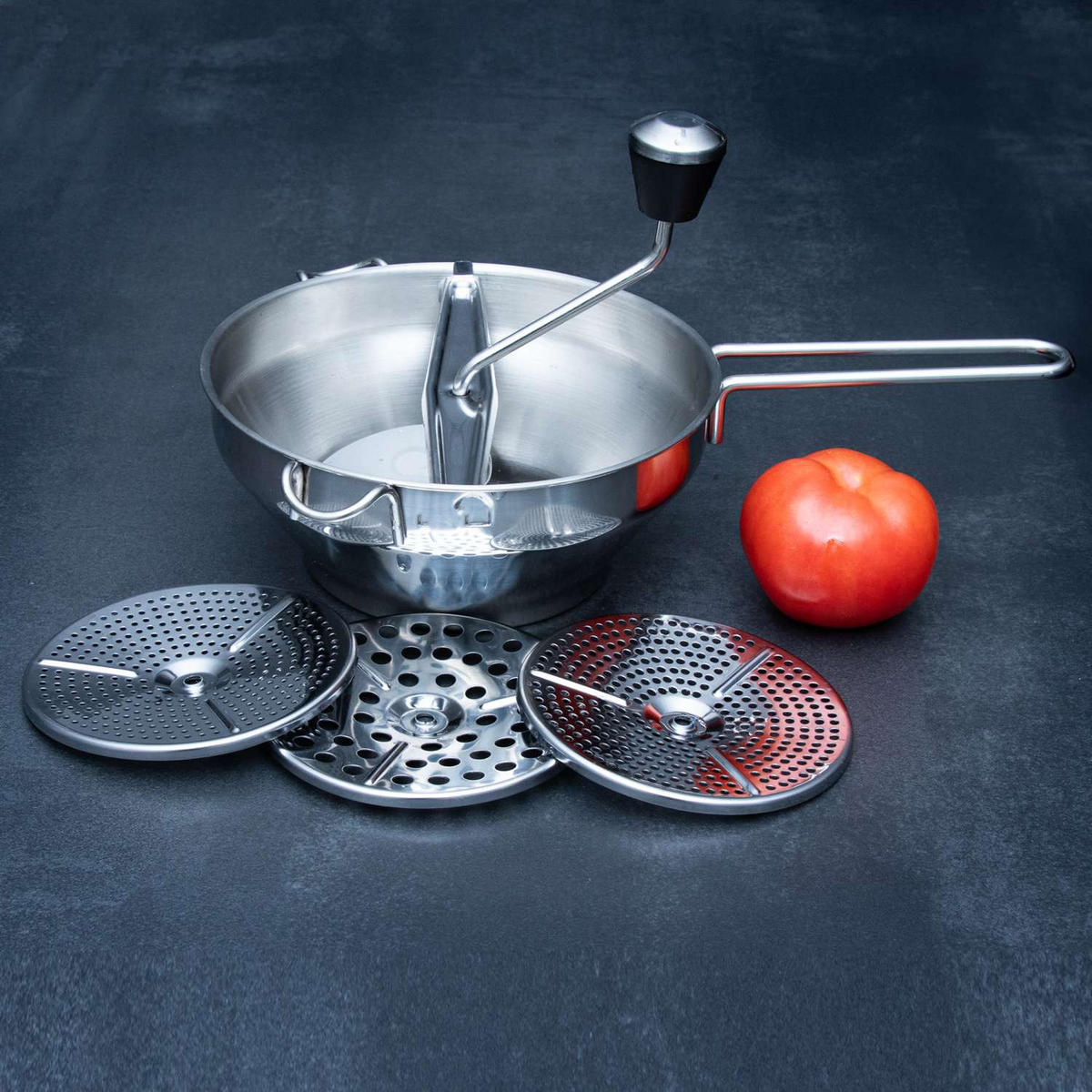 PASSIER MÜHLE mit 3 Siebeinlagen - Silberfarben, Metall (21.5/17.5/33cm) - Intirilife
