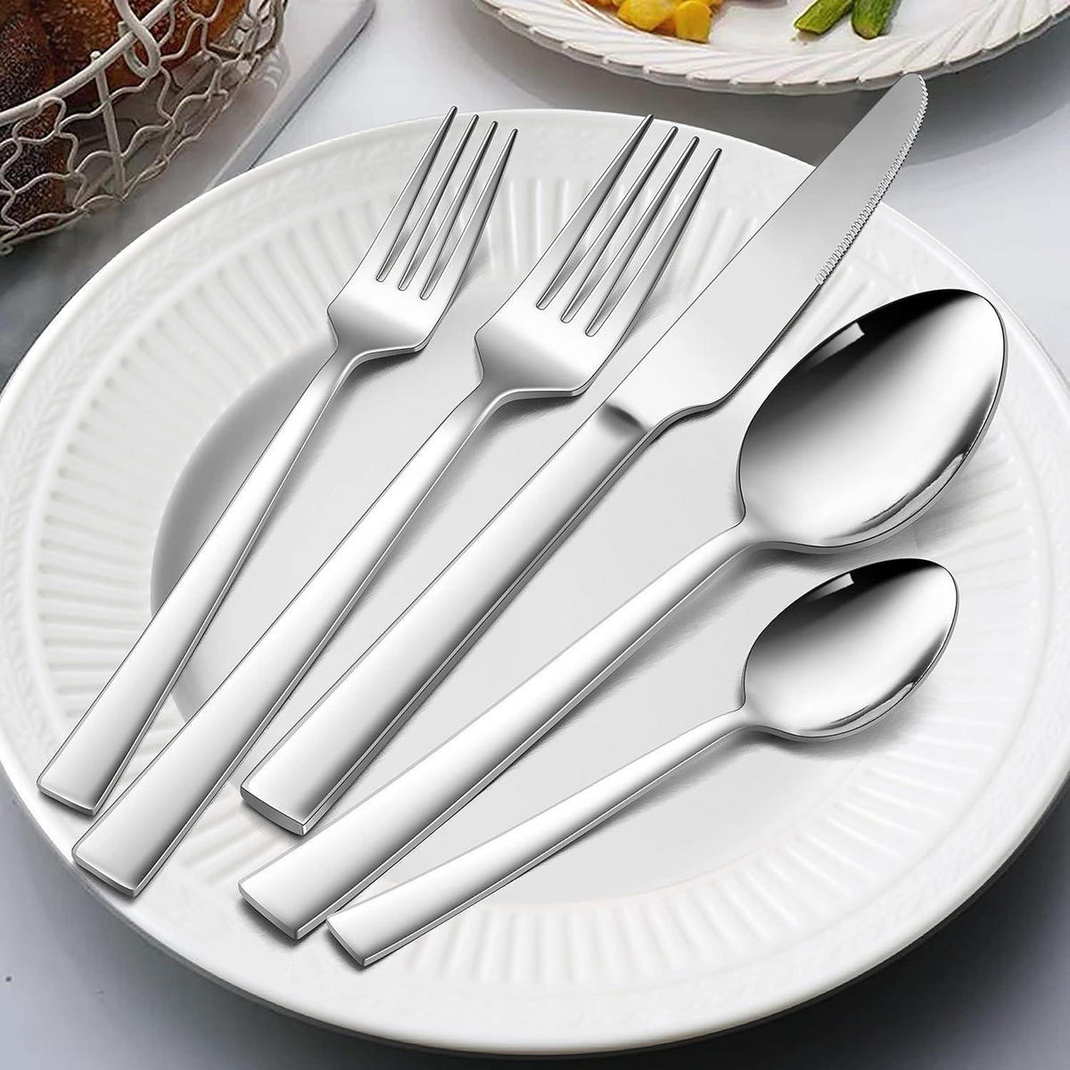 BESTECKSET 72-teilig für 12 Personen mit Steakmessern Edelstahl spülmaschinenfest - Silberfarben, Metall