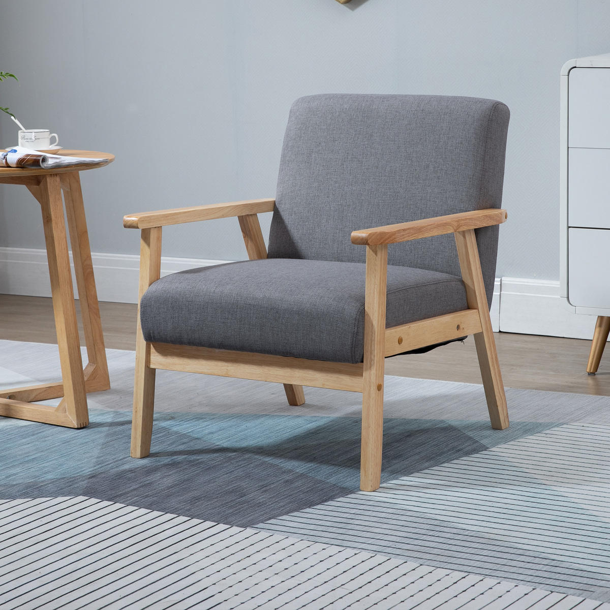 OHRENSESSEL Loungesessel mit Armlehnen Esszimmerstuhl Relaxsessel in Leinenoptik - Grau, Textil (70/72/64cm) - HOMCOM