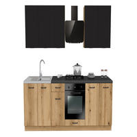 KÜCHENZEILE 260 cm mit Arbeitsplatte - SIMPLY Z9 - in Schwarz Rille / Eiche - Eichefarben/Schwarz, Holz/Holzwerkstoff (260/212/53cm)