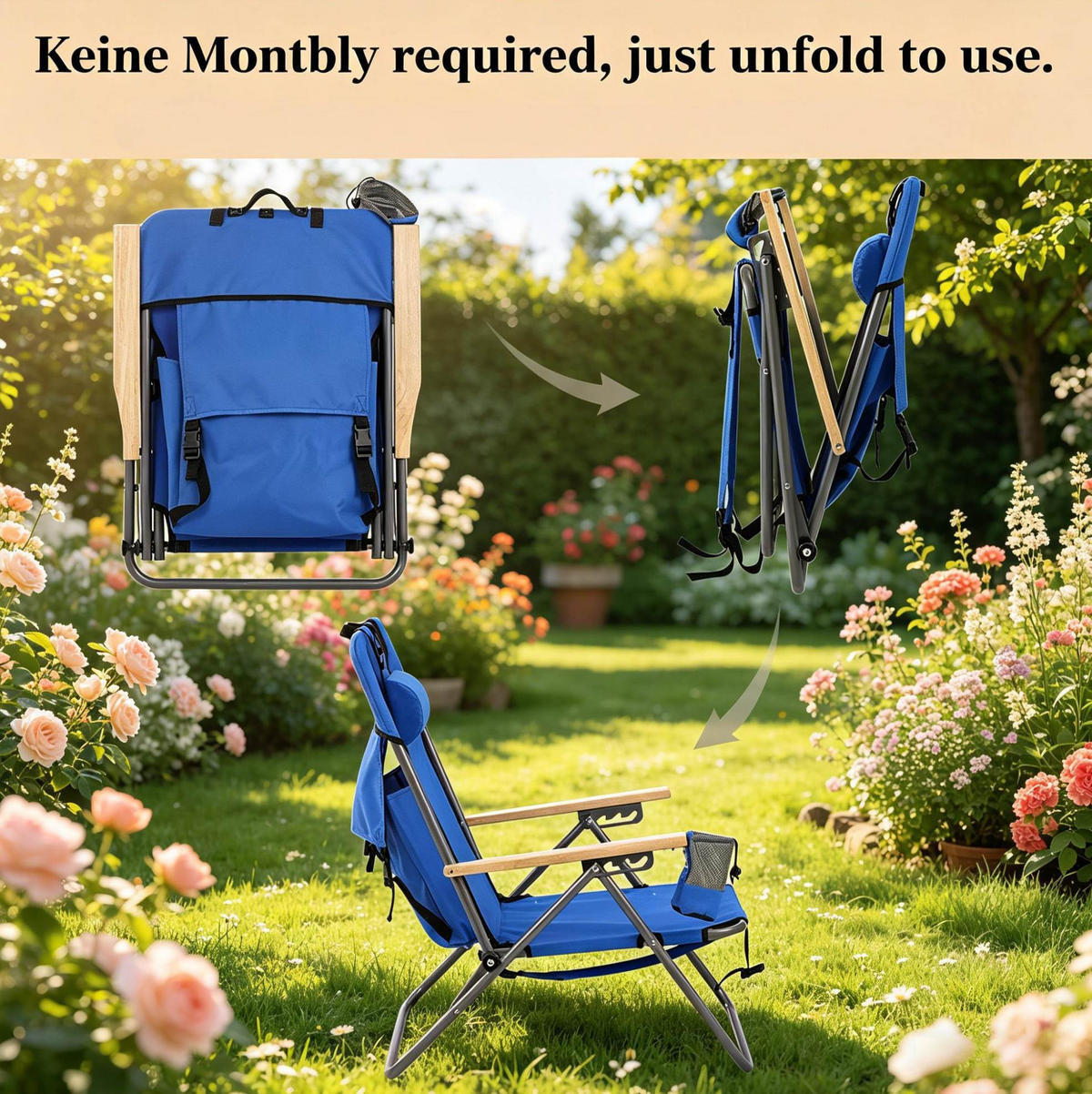 KLAPPSTUHL aus 600D Oxford Stoff 98x56x57 cm in Blau mit 4 Positionen - Blau, Metall (56/57/98cm) - Modfu
