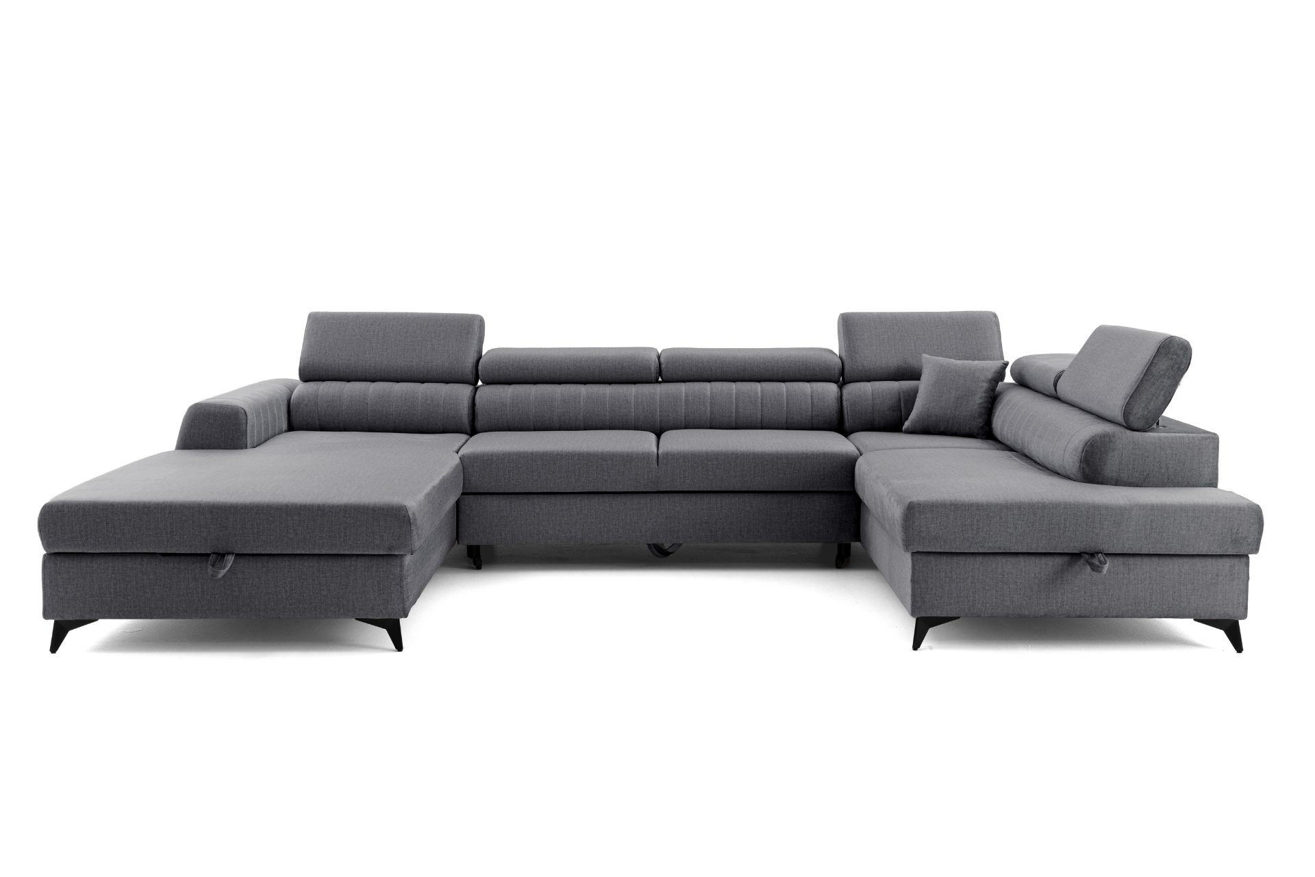 ECKSOFA U-Form PIERO U Rechts mit Schlaffunktion 125x260 Velours Dunkelgrau - Dunkelgrau/Schwarz, Holz/Textil (203/90/350cm) - Muffo