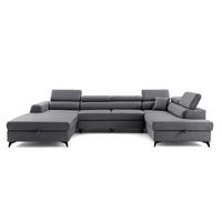 ECKSOFA U-Form PIERO U Rechts mit Schlaffunktion 125x260 Velours Dunkelgrau - Dunkelgrau/Schwarz, Holz/Textil (203/90/350cm) - Muffo