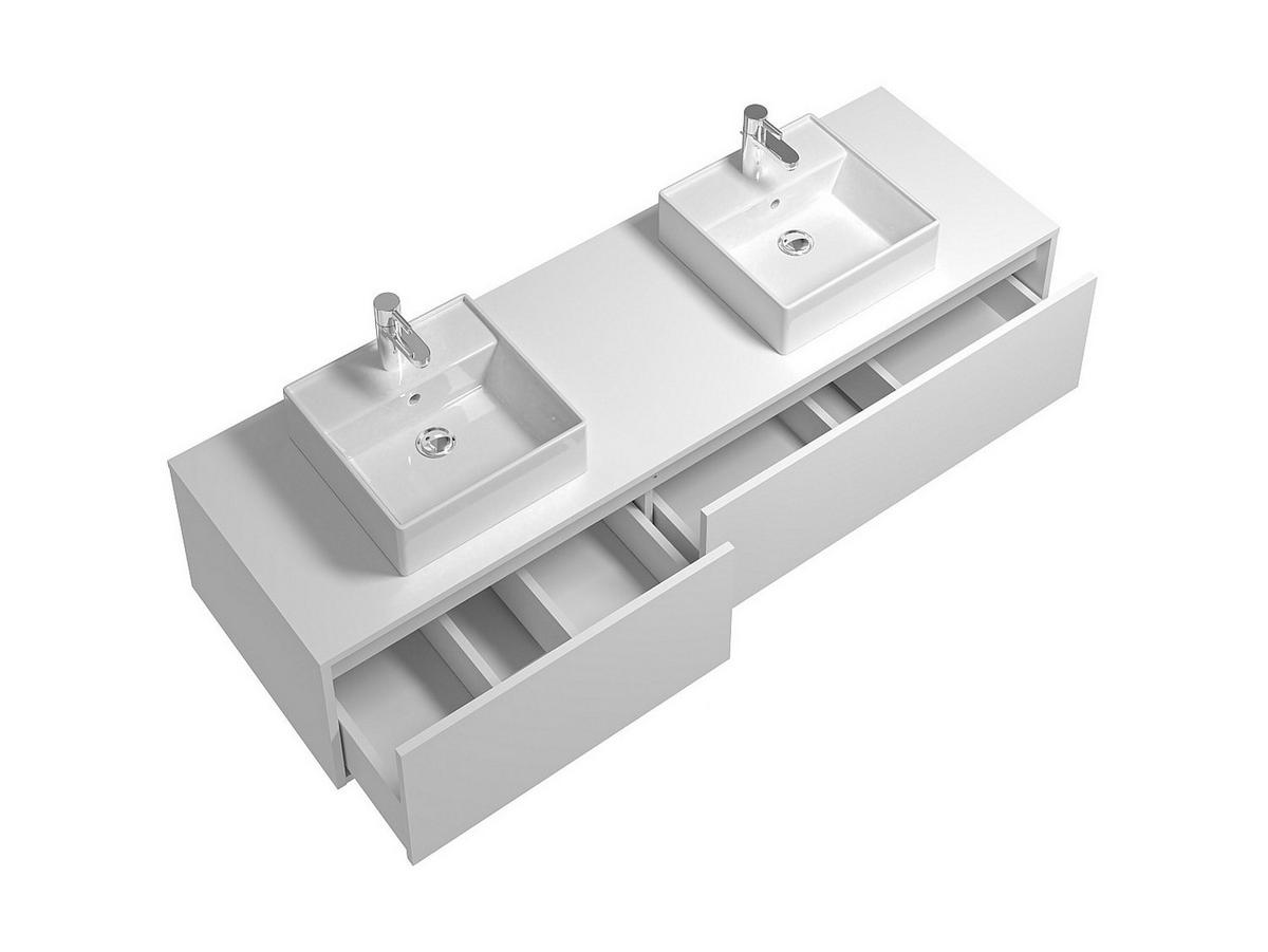 DOPPELWASCHTISCH - 150cm x 47cm - Holzspan - weiß - ISAURE - Weiß, Holz (150/32/47cm) - Vente-Unique